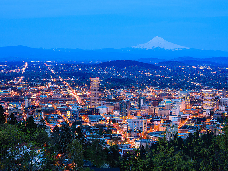 Beautiful View of Portland at Dusk